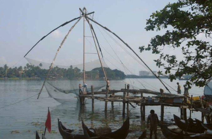 Traditional Chinese fishing nets in use in Old Fort Cochin, in the south Indian state of Kerala