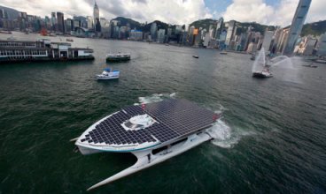 MS Türanor SolarPlanet will measure emissions in the open ocean. Photograph: Alex Hofford/EPA