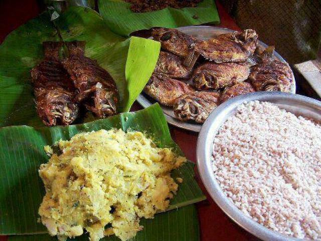 Fish fry with Tapioca and boiled rice 