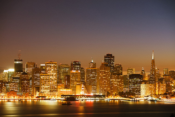 San Francisco, California, USA --- A view of the city lights of San Francisco, just after dusk, from Yerba Buena Island. --- Image by © Ed Darack/Science Faction/Corbis