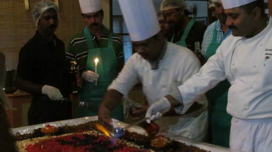 Setting the alcohol and mixture on fire