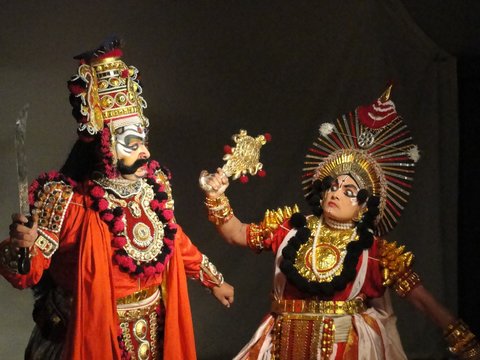 Courtesy of Karnataka Mahila Yakshagana A scene from Yakshagana performed by female artists in Bangalore, Karnataka, in January.