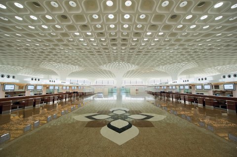 Courtesy of GVK. The check-in hall at the integrated Terminal T2 of the Chhatrapati Shivaji International Airport in Mumbai, Maharashtra.