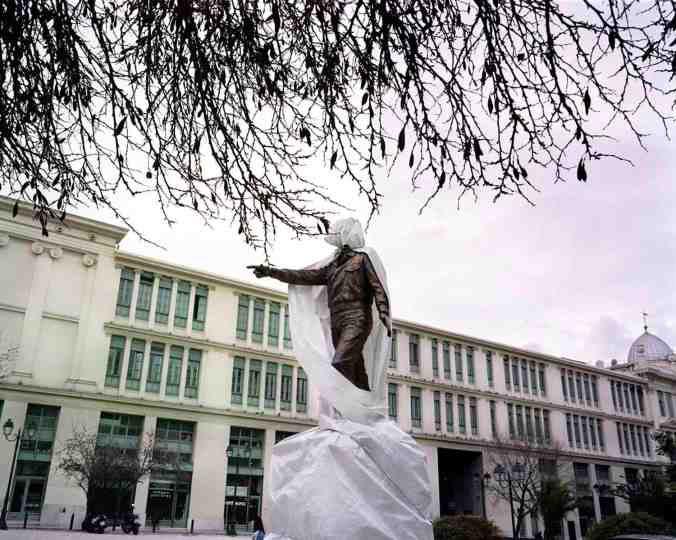 Statue under construction of Alexandros Panagoulis, resistance fighter against the fascist regime. Photograph by Eirini Vourloumis