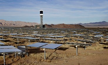 BrightSource Energy's Ivanpah Solar Electric Generating System in the Mojave Desert. Photograph: Isaac Brekken/Washington Post