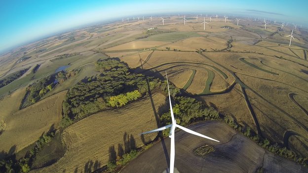 MidAmerican Energy's wind farm in Adair, Iowa. Facebook is working with MidAmerican to build a similar wind farm near Wellsburg, Iowa, where it will help power Facebook's planned data center. Courtesy of MidAmerican Energy