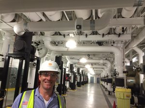 Paul Hopkins, a regional vice president of DuPont Fabros, stands in the chilling plant of the company's newest Silicon Valley data center, dubbed SC1. Steve Henn/NPR