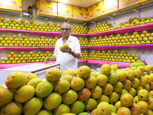 Neha Thirani Bagri Arvind Morde, a mango retailer and exporter, at the Crawford market in Mumbai, Maharashtra.