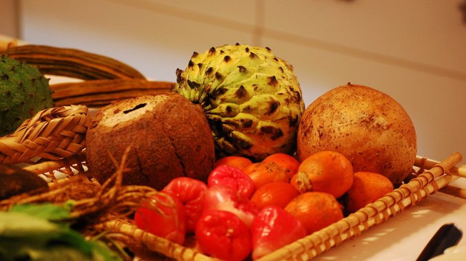 Brazilian fruits, including jambu and tapereba (lower right), displayed for a gathering of chefs in Sao Paolo. Paula Moura for NPR