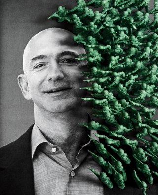 BY T. J. KIRKPATRICK/BLOOMBERG/GETTY IMAGES. PHOTO ILLUSTRATION BY STEPHEN DOYLE.Jeff Bezos, founder and C.E.O. of Amazon. As negotiations became deadlocked, Amazon began delaying Hachette books and erecting a form of blockade against the publisher.