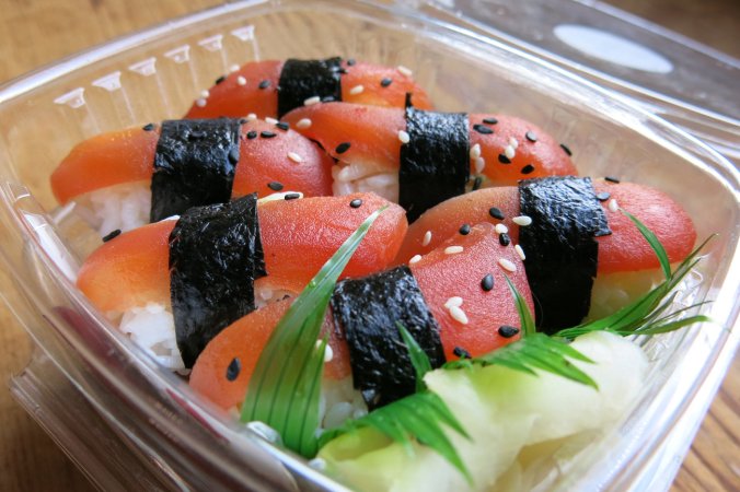 "What I want is to create a great sushi experience without the tuna," Chef James Corwell says. Alastair Bland for NPR