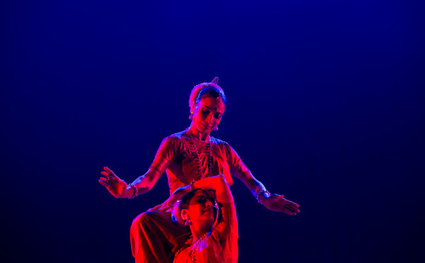 Bijayini Satpathy, top, and Surupa Sen in two duets, “Dheera Sameere” and “Kisalaya Sayana,” in Chennai, India. Credit Jyothy Karat for The New York Times