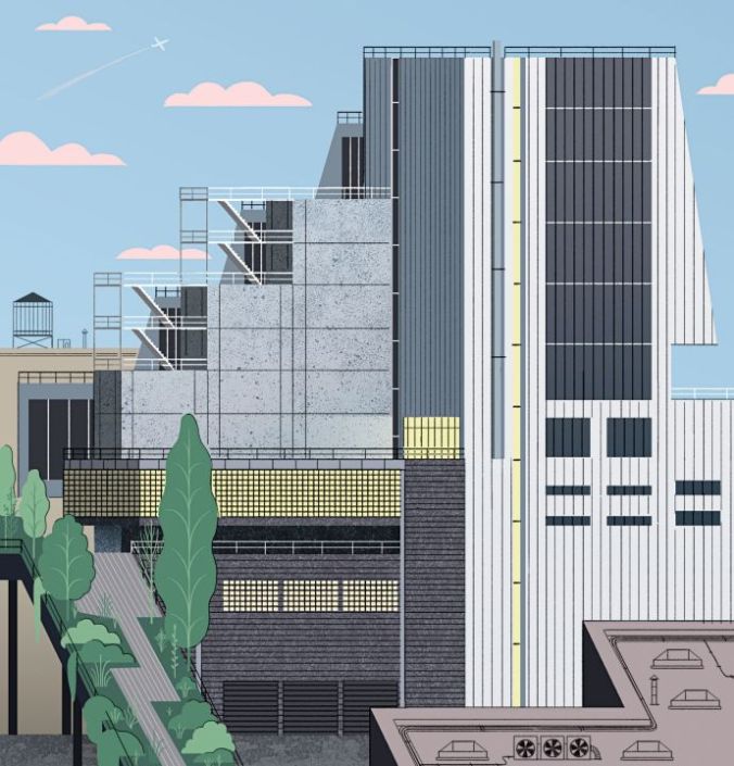 Always downtown in spirit, the Whitney relocates from Madison Avenue to the base of the High Line. CREDIT ILLUSTRATION BY MICHAEL KIRKHAM