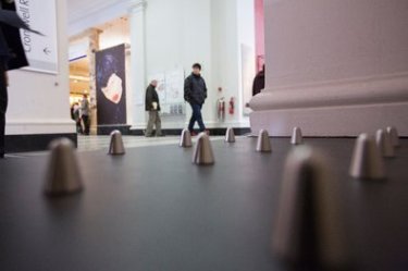 Peter Kelleher/Victoria and Albert Museum, London, 2015. Spike studs, used to keep people from sleeping near buildings, are part of the exhibition.