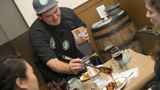 Chef Andrew Gerson of Brooklyn Brewery organized a dinner party featuring ingredients used by Dutch settlers and Native Americans living in 1650s New York City. Courtesy of Brooklyn Brewery