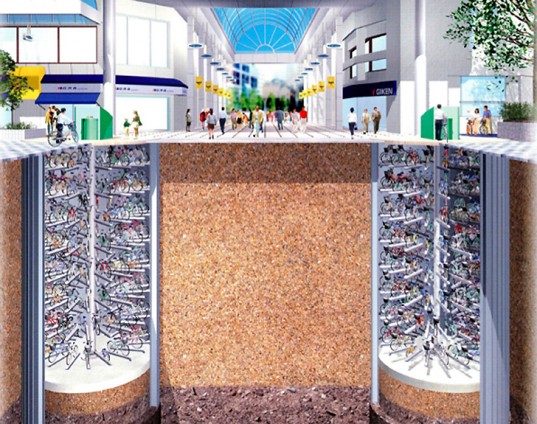 Developed by construction company Giken, the robotic system stores the cycles in a 11-meter deep well PHOTO: GIKEN LTD