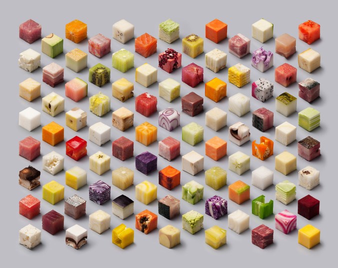 98 2.5 cm cubes of raw food make this stunning isosymmetric photograph. COURTESY: Lernert & Sander