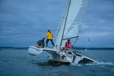 Team Blackfish set sail Thursday morning in what organizers called the first human-powered boat race to Alaska. Credit Evan McGlinn for The New York Times