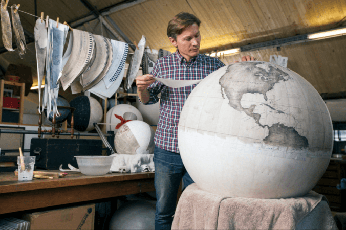 It took a long time to make one that was perfectly balanced and approx. 2 years before Bellerby produced a globe that I could sell. (Photo by Stuart Freedman)
