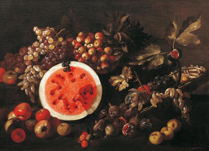 The watermelon has long inspired artists, such as Giuseppe Recco's Still Life With Fruit (1634-1695). The first color sketches of the red-fleshed, sweet watermelon in Europe can be found in a medieval medical manuscript, the Tacuinum Sanitatis. PHOTO: Dea, A. Dagli Orti/Deagnostini/ GETTY