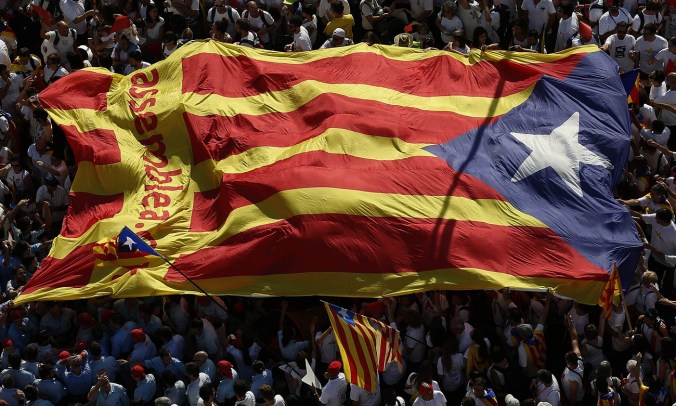 The estelada, the flag of Catalan independence, during a demonstration in Barcelona. Photograph: Manu Fernandez/AP