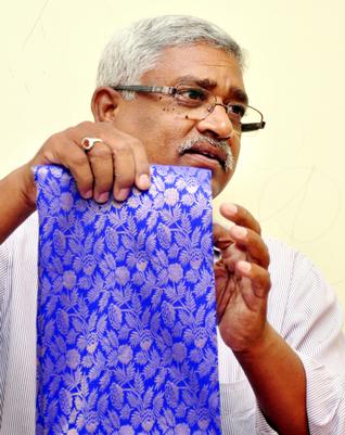 Kusuma Rajaiah displaying a sari made from 'Ahimsa Silk'. Photo: Balachander Goud