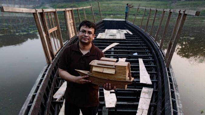 Architect Rezwan’s idea is to combine a school bus with the schoolhouse, and use the traditional wooden boat to create a floating space to bring primary education to doorsteps. PHOTO: ABIR ABDULLAH/ SHIDHULAI SWANIRVAR SANGSTHA