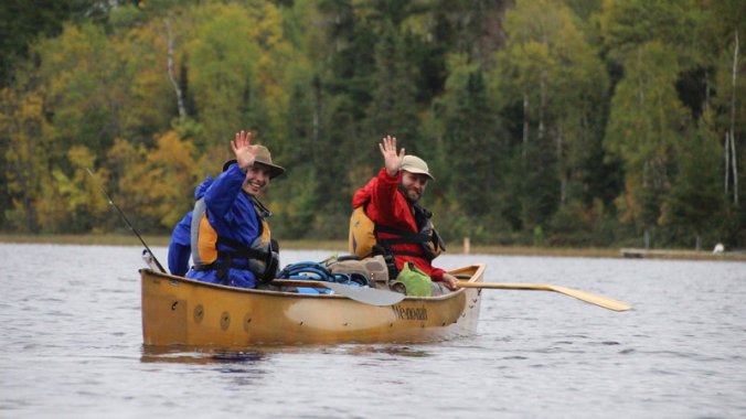 Amy and Dave Freeman paddle into the Boundary Waters, starting their 365 days in the wilderness to raise awareness of mining plans in the region.PHOTO: Alex Chocholousek